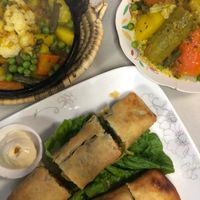 Vegetable tajine, Seven veggies couscous and vegan roll at Sofia in Chefchaouen