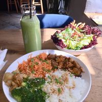 Korean bowl, creamy smoothie and salad  at Mihiderka - Józefa in Krakow