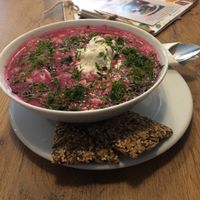 The cold beetroot soup was sooo good - just like my mum used to make it :-) at Mihiderka - Józefa in Krakow