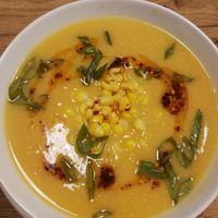 Vegan corn chowder at Mihiderka - Józefa in Krakow