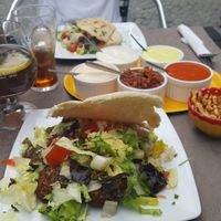 the Falafel pita with dips at 't Brugs Pitahuis in Bruges