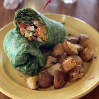 Garden wrap. Added chicken  at The Grain Cafe in Long Beach