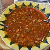 Lentil soup. Taste like Mexican minestrone. at The Grain Cafe in Long Beach