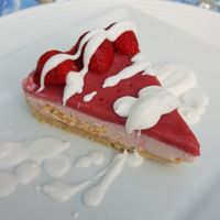 Cheesecake made with local strawberries  at Bleujennow in Penzance