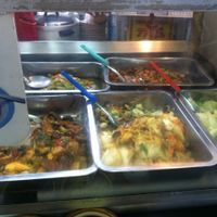 Curries and mock meat (top right-hand side) at Soi Naradhiwas Rajanagarindra - Vegetarian Food Stall in Bangkok