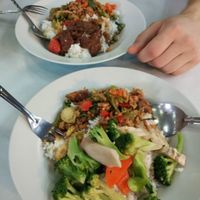 Choose rice with two toppings at Soi Naradhiwas Rajanagarindra - Vegetarian Food Stall in Bangkok