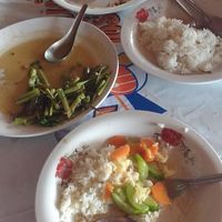 Corn Fritters, Stir Fried Morning Glory, Veggie Stir Fry, Steamed Rice at Vegetarian Time in Koh Samui