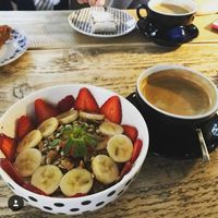 Granola with soy yoghurt and coffeeeee  at Koffiebar Sowieso in Breda