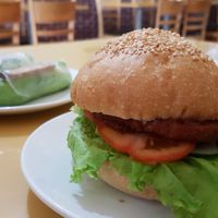 tasty burger. 2$ at Loving Hut Thai Duong in Phu Quoc
