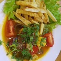 Beef with fries at Loving Hut Thai Duong in Phu Quoc