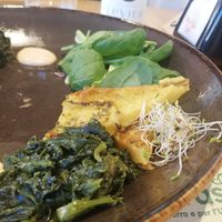 Farinata with seasonal vegetables, sprouts and vegan mayo at NaturaSi Bistrot in Treviso