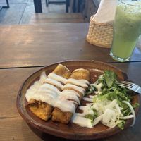 Enchiladas and a green juice  at El Vegano in Guadalajara