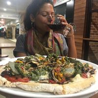 Verdura pizza and vegan wine! at Pinocchios Wine & Pizza Bar in Gosford