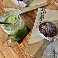 Vegan muffin and detox juice  at Enso Cafe in Phnom Penh