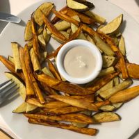Classic and sweet potato fries with creamy cashew dip 👏🏻 at Black Kale in Ostrava
