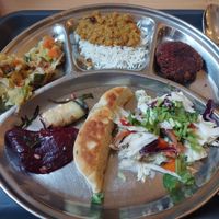 Buffet food at Sandokan Vegan Bistro in Prague