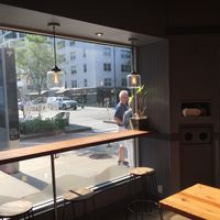 Inside, looking out. at Pick A Bagel in New York City