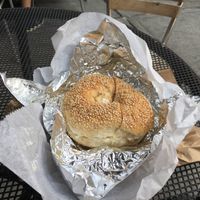 Sesame bagel with tofu cream cheese. at Pick A Bagel in New York City