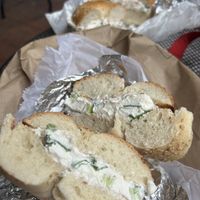 Tofu scallion and tofu vegetable in the background   at Pick A Bagel in New York City