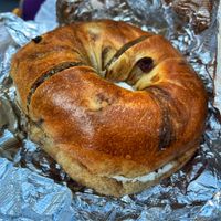 Cinnamon raisin with plain tofu cream cheese   at Pick A Bagel in New York City
