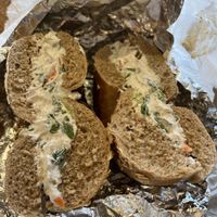 Whole grain bagel w/ scallion tofu cream cheese   at Pick A Bagel in New York City