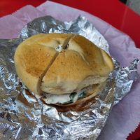 Tofu scallion cream cheese bagel at Pick A Bagel in New York City