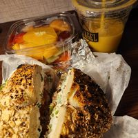 Very good just a little pricy. Tofu scallions bagel with tomatoes and sprouts. at Pick A Bagel in New York City