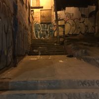 Go up these stairs and then left. The restaurant is a couple of doors down the alley.  at La Cocina de Beterraga Rebelde in Valparaiso