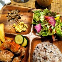 Tofu nuggets plate at Umi Cafe in Tokyo