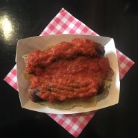 Curry wurst with mashed potatoes  at Kaffi Havari in Djupivogur