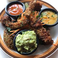 Fried cauliflower and avo with buffalo, vegan quest, guac at Raul's Mexican Grill in Glens Falls