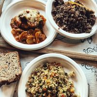 moussaka and two groats kind of dishes at The Green Lemon in Plovdiv