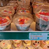 Chia pudding on the shelf (in two sizes) at Mr Clou - Hauptbahnhof in Frankfurt