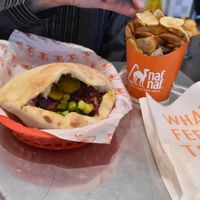 Falafel Sandwich and Fries at Naf Naf Grill in Independence