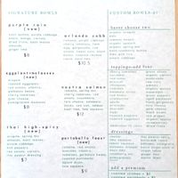 Paper menu at Greenbeat in Orlando