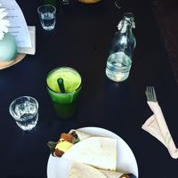 Seitan wrap and green juice  at Grassroots Health in Edinburgh