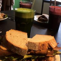 Seitan sandwich with salad and spicy sauce at Grassroots Health in Edinburgh