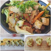 Tofu bowl, vegan sushi. at Sunrice in Quepos