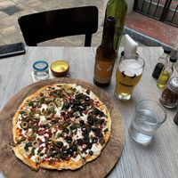 Vegan chorizo pizza at La Matatena Pizzeria in Oaxaca