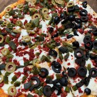 Vegan chorizo pizza  at La Matatena Pizzeria in Oaxaca