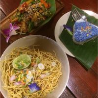 Tofu Kao San (crispy noodles w/ yellow curry), Vegetable cashew stir fry, rice at Be Cosy Rest formerly Blue Lagoon - Maybe closed in Koh Chang