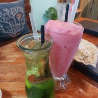 Strawberry smothie and apple cinnamon chia seeds tea  #Veganuary at Ans Vegetarian Cuisine  in Da Nang