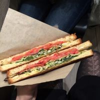 Vegan toast with tomatoes, grilled zucchini,  grilled aubergine, lettuce, basil and turnip greens at Capatoast in Padua