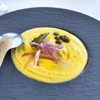 Fava cream at Aroma Avlis in Santorini