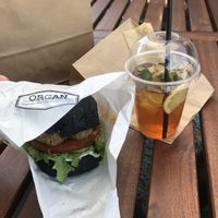 Vegan burger and lemon tea at Ship Street Cafe in Sendai