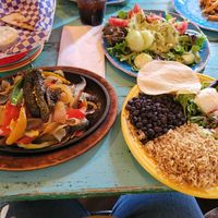 Portobello fajitas and Mordor hummus plate at Hobbit Cafe in Houston