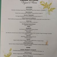 Their vegan menu at Tony and Nick's Italian Kitchen in Ellenville