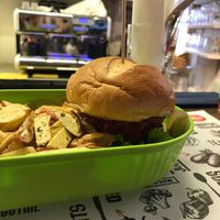 Beet burger and domestic fries at Marta's Veggie Fusion in Split