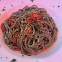 Vegan Pasta made from Seaweed with Garlic Oil and Chilli  at Pastaus in Valletta