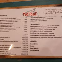 Menu 2024 (V) marks vegan options (=rather few) at Pastaus in Valletta